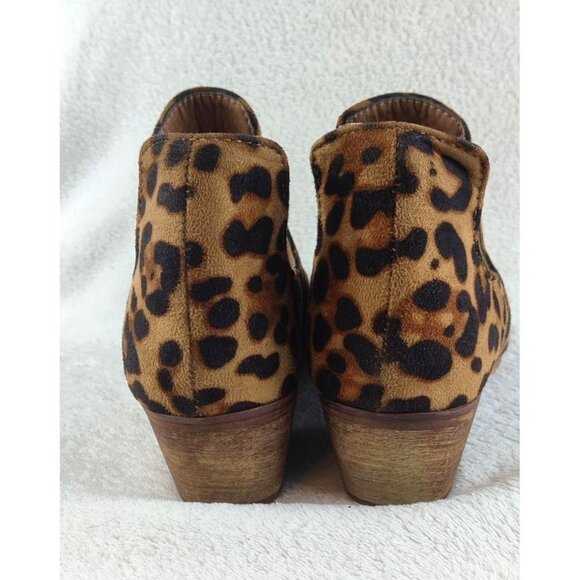 Shoe Boots Leather Leopard Print Low Heel - Picture 4 of 11